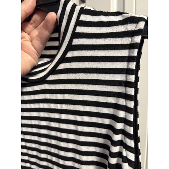 POL Sleeveless Dress Medium Black White Striped A-line Comfy Mock Neck Stretch - Picture 5 of 6